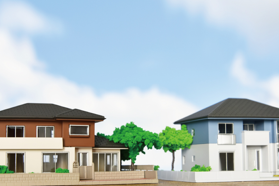 2件並んだ住宅の外観デザイン画